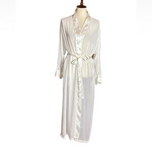 Sophia by Delicates off white sheer robe with satin trim and beading Medium